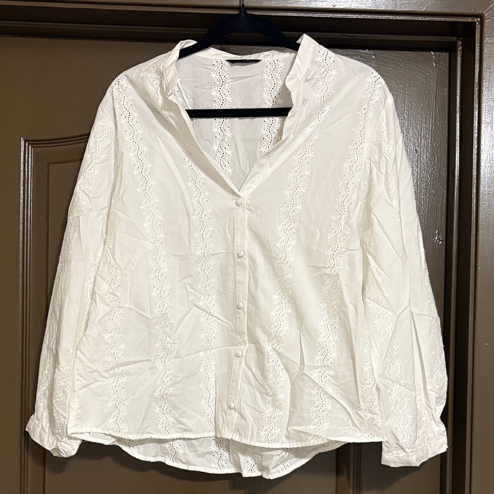 Zara Eyelet Button-Up Blouse